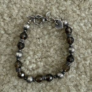 Silpada B1477 Sterling Silver Smokey Topaz Bead Bracelet with Heart Tag